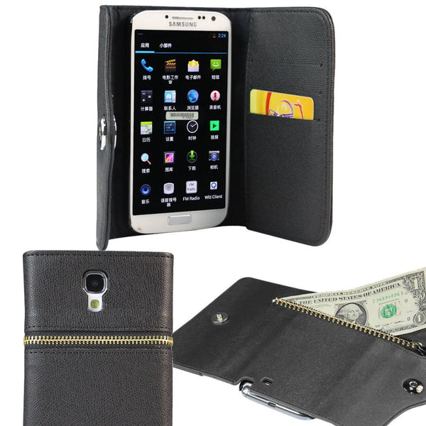 Zipper Wallet Case For Samsung Galaxy S4 - Black