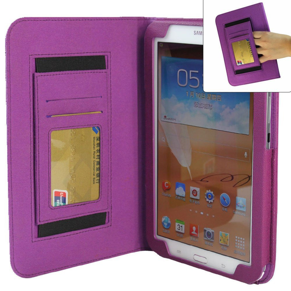 KHOMO ® Leather Folio Case with Hand Strap, Wallet and Card Slots for Samsung Galaxy Note 8.0 (Galaxy Note 8.0, Purple)