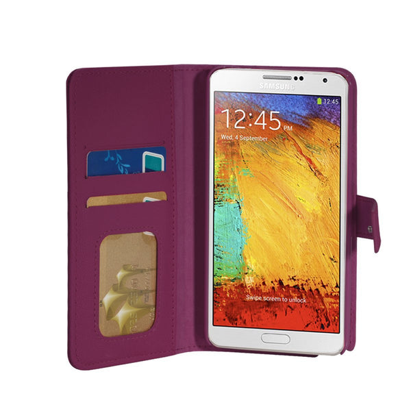 Executive Leather Wallet Case For Samsung Galaxy Note 3 - Purple