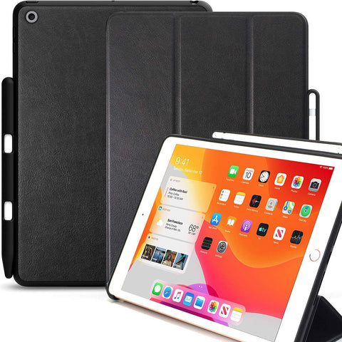 KHOMO  Apple iPad 10.2 2019/2020 ( 7th & 8th Generation ) Case with Pencil Holder - Dual Series - Cover - Leather Black