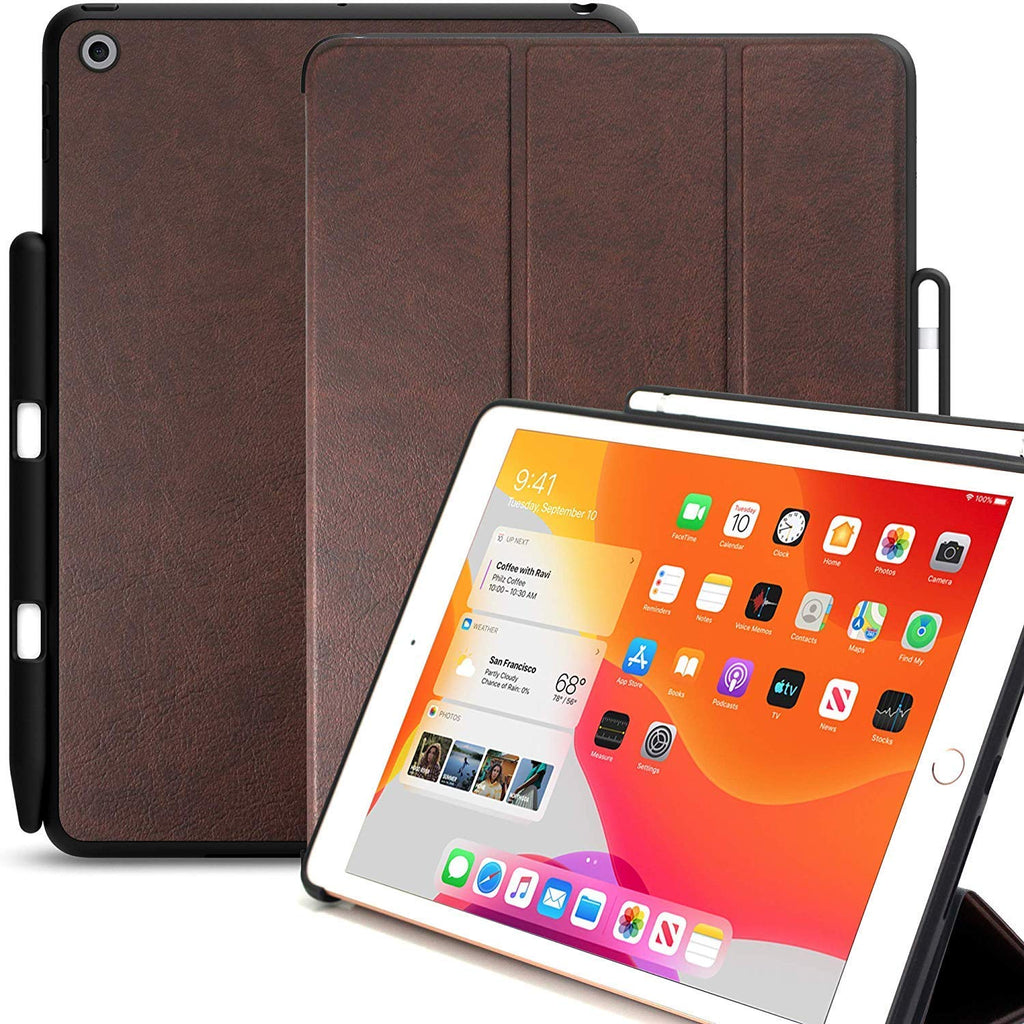 KHOMO Apple iPad 10.2 2019/2020 ( 7th & 8th Generation ) Case with Pencil Holder - Dual Series - Cover - Leather Brown