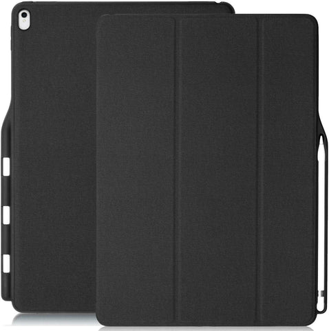 KHOMO iPad Pro 12.9 Inch Case with Pen Holder ( 1st and 2nd Gen 2016 & 2017)- Dual Super Slim Cover with Rubberized Back and Smart Feature ( Sleep / Wake ) - Black