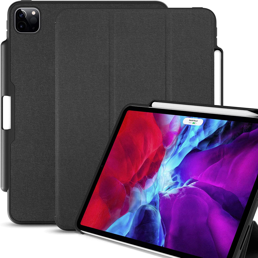 iPad Case Pro 12.9 Case 4th Generation 2020 with Pencil Holder - Dual Series - Charcoal Black