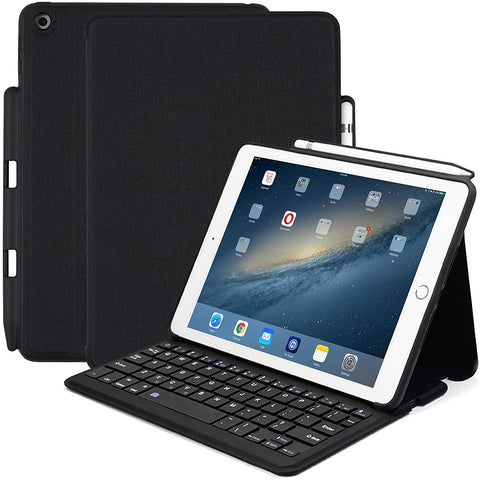 KHOMO - Apple iPad 9.7 Inch (2017 & 2018) Bluetooth Keyboard Case with Pen Holder