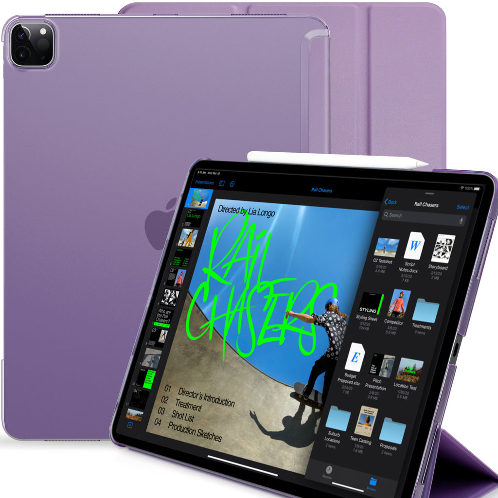 iPad Pro 12.9 Case 4th Generation 2020 - Dual Hybrid See Through Series - Supports Pencil Charging - Purple