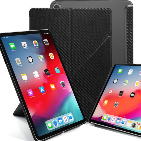 Origami Dual Case Cover For Apple iPad Pro 12.9 Inch 3rd Generation See Through Horizontal & Vertical Display - Carbon Fiber