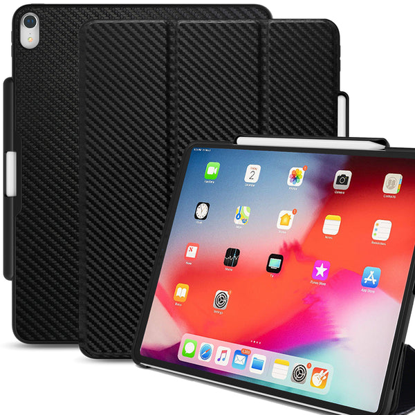 Dual Case Cover With Pen Holder For Apple iPad Pro 12.9 Inch 3rd Generation Super Slim Support Pencil Charging - Carbon Fiber